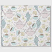 Papier Cadeau mignon motif de thé et de théière (Plat)