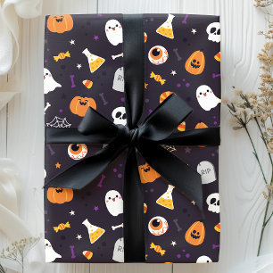 Papier Cadeau Mignon motif Halloween Citrouille Violette Fantôme