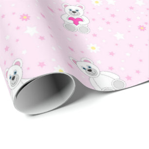 Papier Cadeau Mignon Ours en Peluche Blanc Motif Rose pour Baby