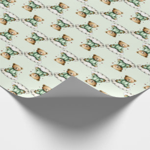 Papier Cadeau Mignon ours en peluche sur un nuage en pyjama vert