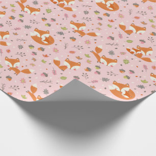 Papier Cadeau Mignon renard maman et bébé sur fond rose clair