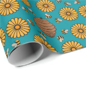 Papier Cadeau Mignonne abeille à miel (Coin rond)
