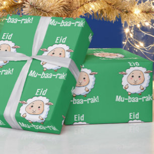 Papier Cadeau Mignonne "Aïd Moubarak" Mouton Drôle Enfants Vert