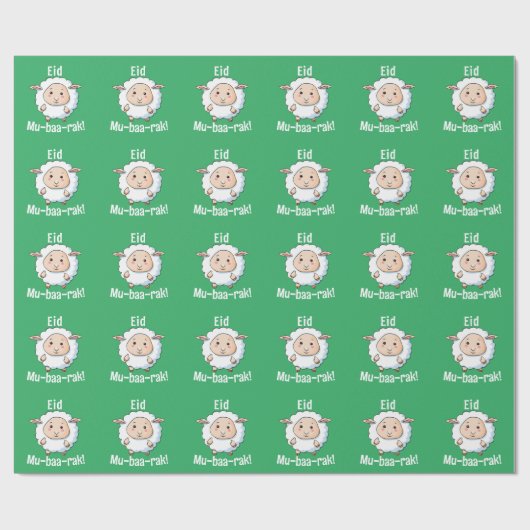Papier Cadeau Mignonne "Aïd Moubarak" Mouton Drôle Enfants Vert (Plat)