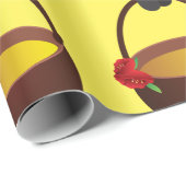 Papier Cadeau Mignonne Bee transportant un pot de miel avec fleu (Coin rond)