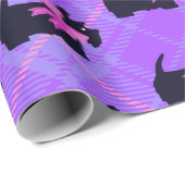 Papier Cadeau Mignonne Black Scottish Terrier Dog Plaid Noël (Coin rond)