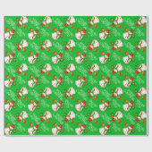 Papier Cadeau Mignonne bonhomme de neige sur Festin VERT ou votr (Plat)