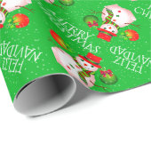 Papier Cadeau Mignonne bonhomme de neige sur Festin VERT ou votr (Coin rond)