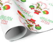 Papier Cadeau Mignonne bonhomme de neige sur Festive BLANC ou vo (Coin rond)