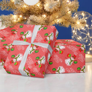Papier Cadeau Mignonne bonhomme de neige sur Festive RED ou votr