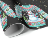 Papier Cadeau Mignonne bonhomme de neige sur laide pull de Noël (Coin rond)