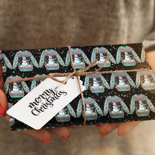 Papier Cadeau Mignonne bonhomme de neige sur laide pull de Noël