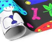 Papier Cadeau mignonne chiot chien piscine fête été drôle noir (Coin rond)