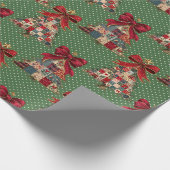 Papier Cadeau Mignonne Coquette Verte Patchwork Points Noël (Coin)
