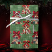 Papier Cadeau Mignonne Coquette Verte Patchwork Points Noël