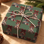Papier Cadeau Mignonne Coquette Verte Patchwork Points Noël