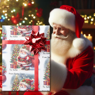 Papier Cadeau Mignonne de Père Noël Ajouter Nom de l'enfant Roul