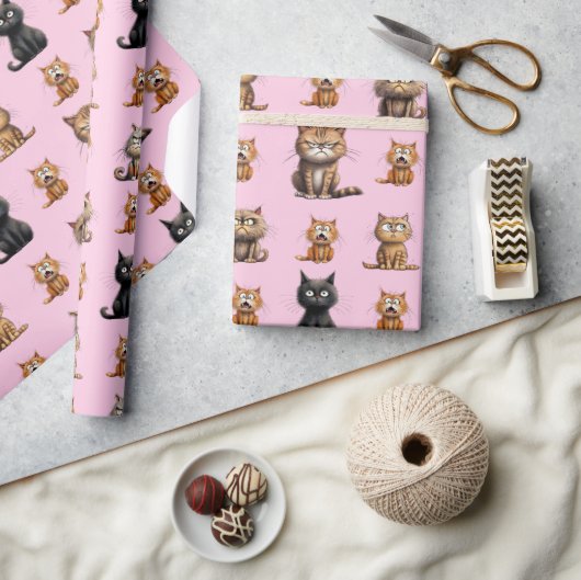 Papier Cadeau Mignonne Et Drôle Mad Angry Black, Chat Orange Ros (Artisanat)