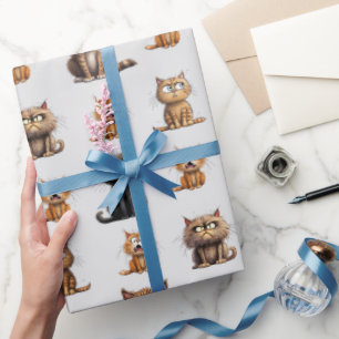 Papier Cadeau Mignonne Et Drôle Mad Angry Black, Orange Chat Gre