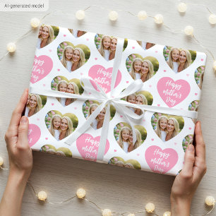 Papier Cadeau Mignonne Fête des Mères 6 Photo Maman Amour Coeurs