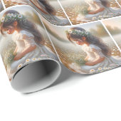 Papier Cadeau Mignonne fille en dentelle robe avec marguerites (Coin rond)