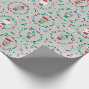 Papier Cadeau Mignonne Gris des couronnes d'animaux de Noël