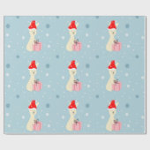 Papier Cadeau Mignonne lapin de Noël sur bleu (Plat)