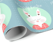 Papier Cadeau Mignonne lapin de Pâques blanc aux coeurs roses (Coin rond)