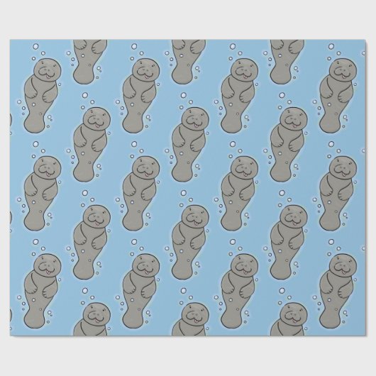 Papier Cadeau Mignonne manatée bébé avec bulles illustration (Plat)