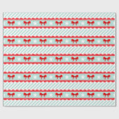 Papier Cadeau Mignonne Mint Red Bows Étoiles Stried Motif de Noë (Plat)