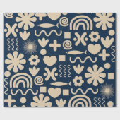 Papier Cadeau Mignonne Miscellany Motif bleu foncé Scandi (Plat)