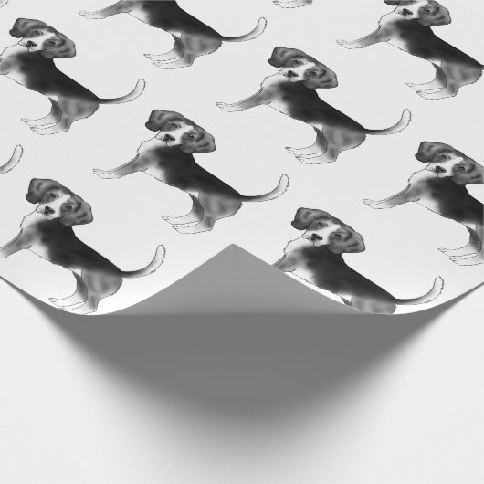 Papier Cadeau Mignonne Motif D'Un Chien Beagle En Noir Et Blanc (Coin)