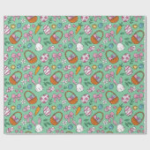 Papier Cadeau Mignonne Motif lapin de Pâques (Plat)