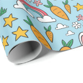 Papier Cadeau Mignonne Motif lapin de Pâques (Coin rond)