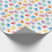 Papier Cadeau Mignonne Multicolor Peint Mains sur blanc (Coin)