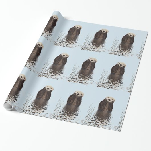 Papier Cadeau Mignonne Otter debout dans un étang tenant son vis (Déroulé)