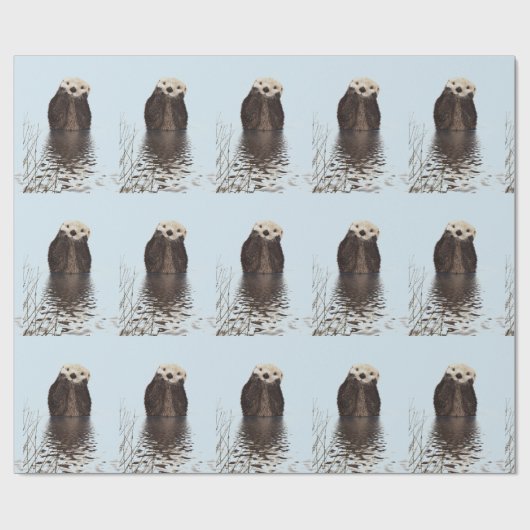 Papier Cadeau Mignonne Otter debout dans un étang tenant son vis (Plat)