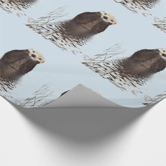 Papier Cadeau Mignonne Otter debout dans un étang tenant son vis (Coin)