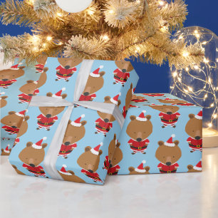Papier Cadeau Mignonne Ours Père Noël