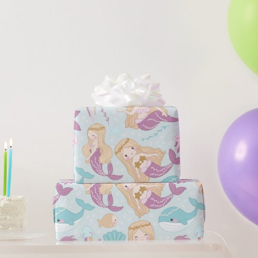 Papier Cadeau Mignonne Petite Sirène Sous Le Motif De Mer (Cadeaux de fête)