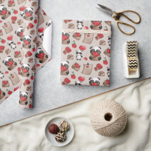 Papier Cadeau Mignonne Saint Valentin Panda Bear Love Motif