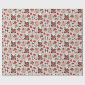 Papier Cadeau Mignonne Saint Valentin Panda Bear Love Motif (Plat)