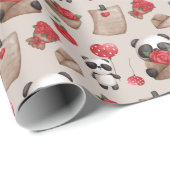 Papier Cadeau Mignonne Saint Valentin Panda Bear Love Motif (Coin rond)