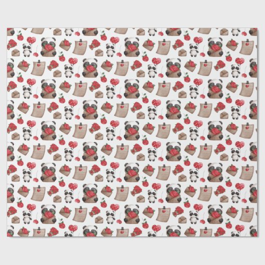 Papier Cadeau Mignonne Saint Valentin Panda Bear Love Motif (Plat)