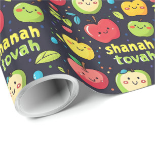 Papier Cadeau 🍎 mignonne Shanah Tovah avec pommes