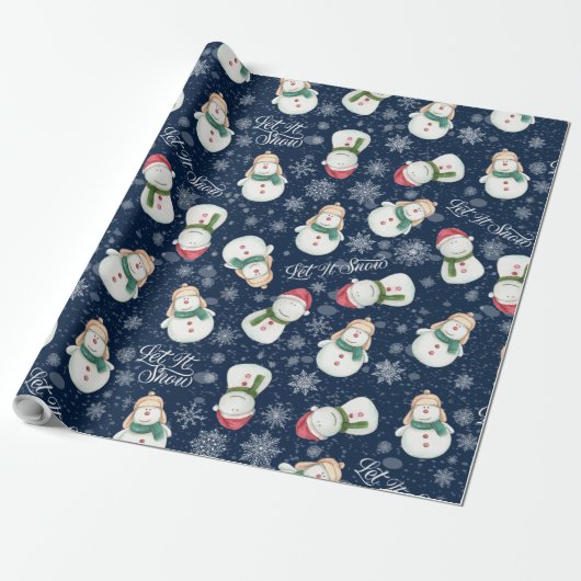 Papier Cadeau Mignonne Snowman Snowflake Noël Whimsical (Déroulé)