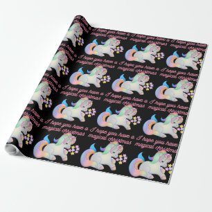Papier Cadeau Mignonne Unicorne Magique Noël Mauvais Noël