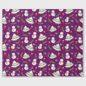 Papier Cadeau Mignonne violet Motif de neige de Noël (Plat)
