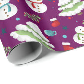 Papier Cadeau Mignonne violet Motif de neige de Noël (Coin rond)