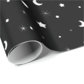 Papier Cadeau Mignonnes Lunes et Étoiles en noir et blanc (Coin rond)